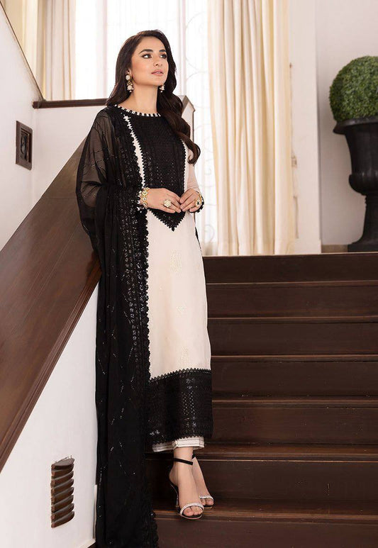 Black & Off-White Embroidered Pakistani Suit