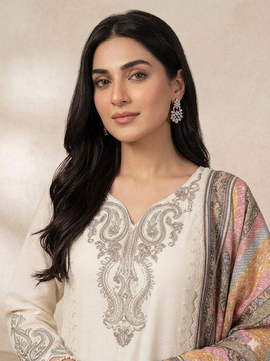 Ivory Embroidered Salwar Suit with Multi-Color Dupatta