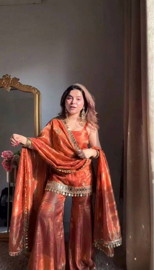 Rust Organza Sharara Set
