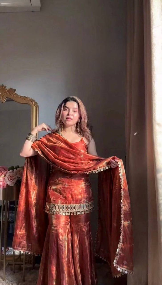 Rust Organza Sharara Set