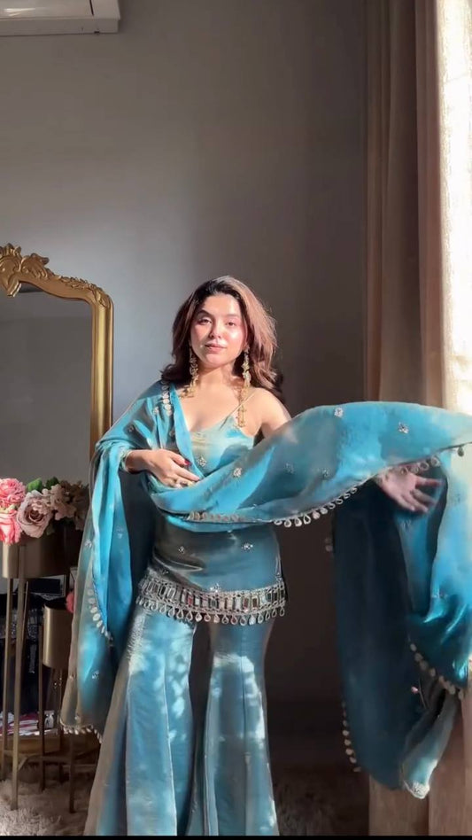 Sea Green Organza Sharara Set