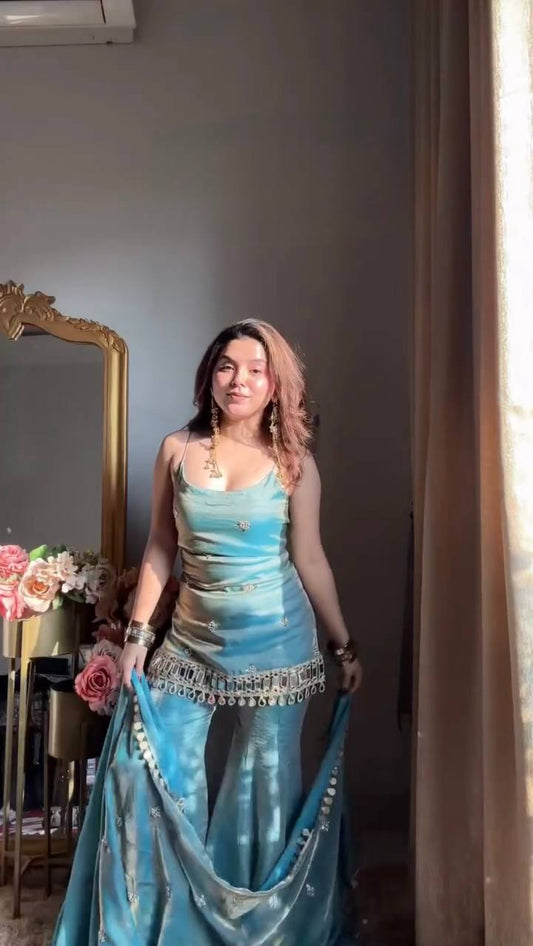 Sea Green Organza Sharara Set