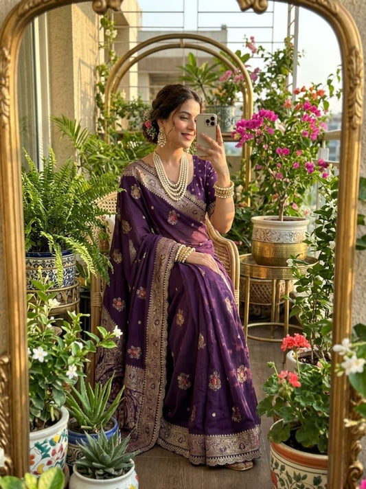 Gulmohar Purple Dola Silk Saree