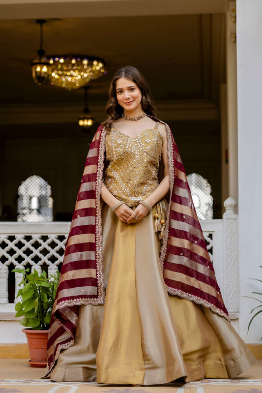 Pure Banarasi Viscose Lehenga Choli Set with Real Mirror Work Blouse