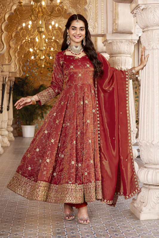 Rust Heavy Cosmos Sequin Embroidered Anarkali Suit Set