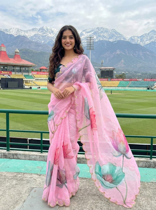 Pink Lotus Organza Saree