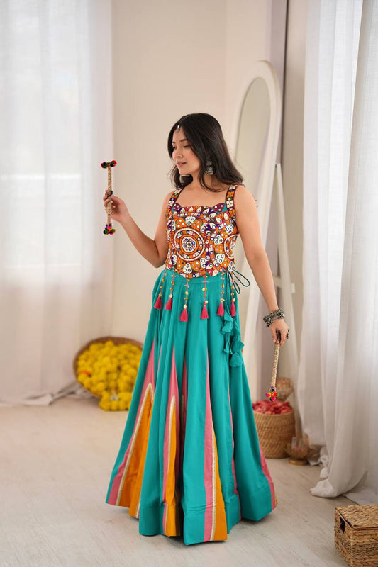 Turquoise Mirror Work Chaniya Choli