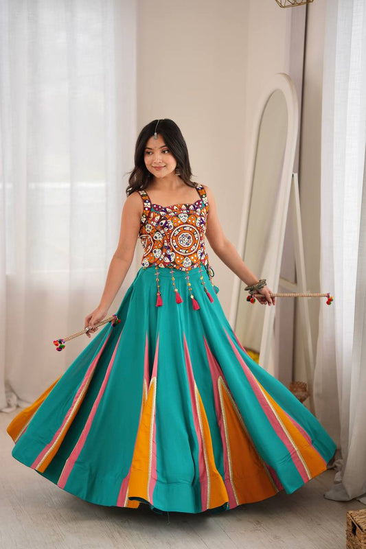 Turquoise Mirror Work Chaniya Choli