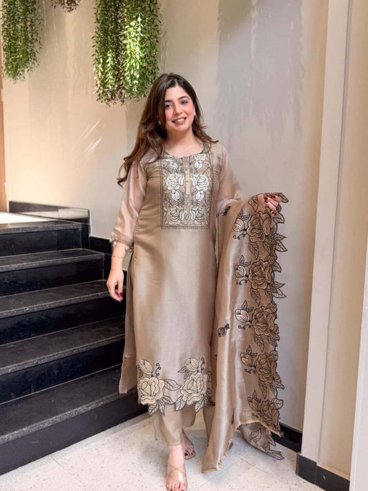Rose Gold Silk Cutwork Kurta Set