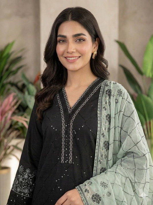 Black Embroidered Pakistani Suit with Mint Green Dupatta
