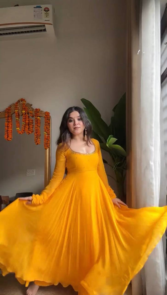 Sunshine Yellow Georgette Anarkali Gown with Dupatta