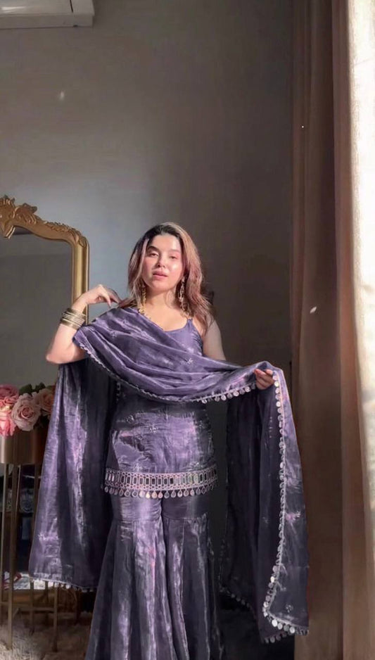 Lavender Organza Sharara Set