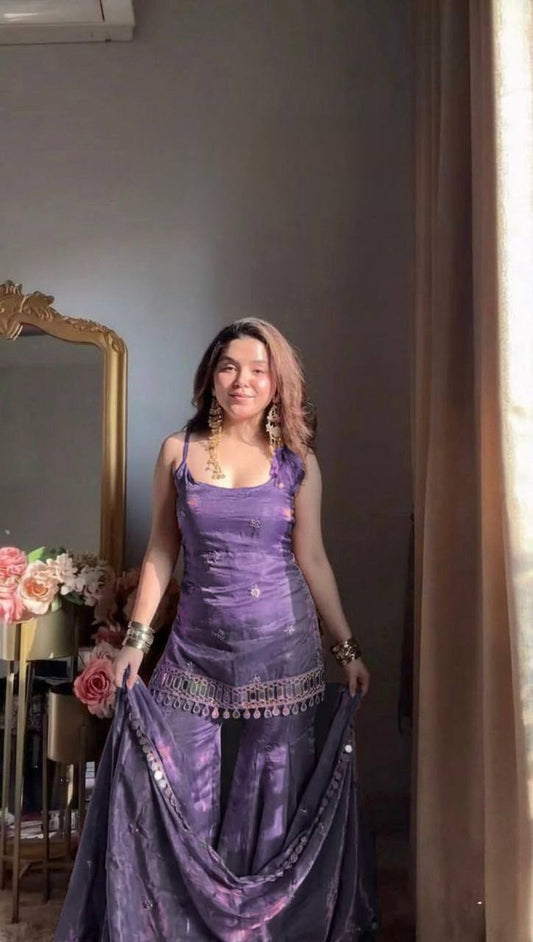Lavender Organza Sharara Set