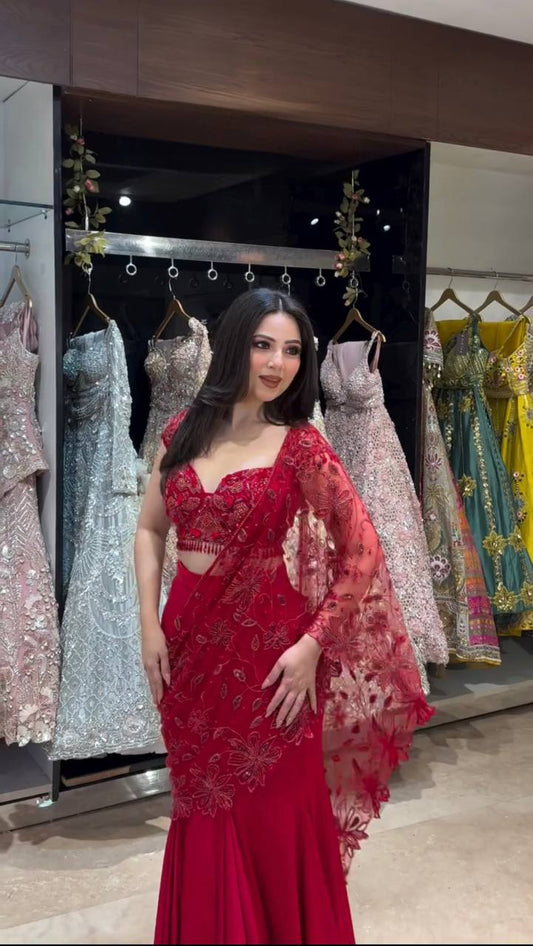Red Ready-to-Wear Saree Gown