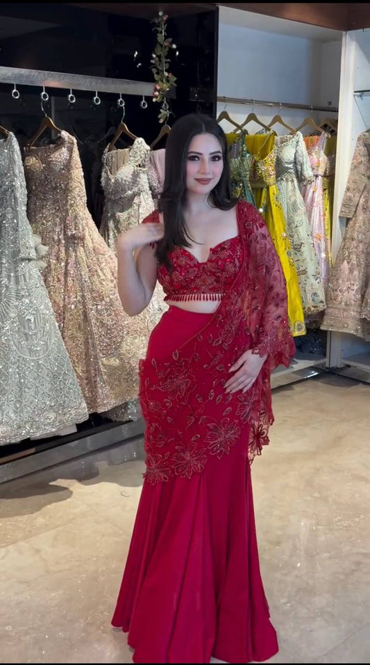 Red Ready-to-Wear Saree Gown