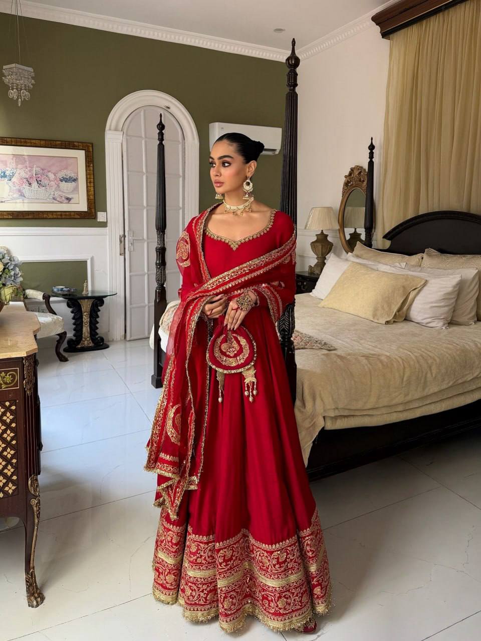 Red Zari Embroidered Bridal Anarkali Suit with Dupatta - 1