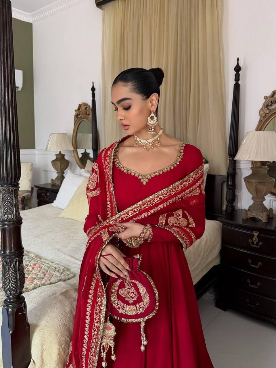 Red Zari Embroidered Bridal Anarkali Suit with Dupatta - 5