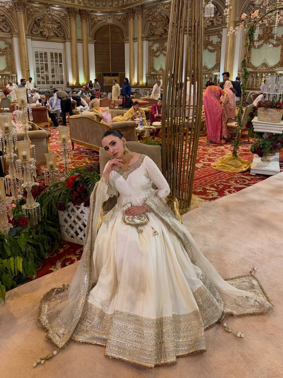 Ivory Embroidered Anarkali Gown with Organza Dupatta - 3