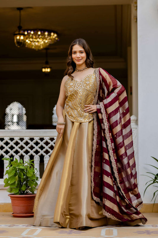 Pure Banarasi Viscose Lehenga Choli Set with Real Mirror Work Blouse