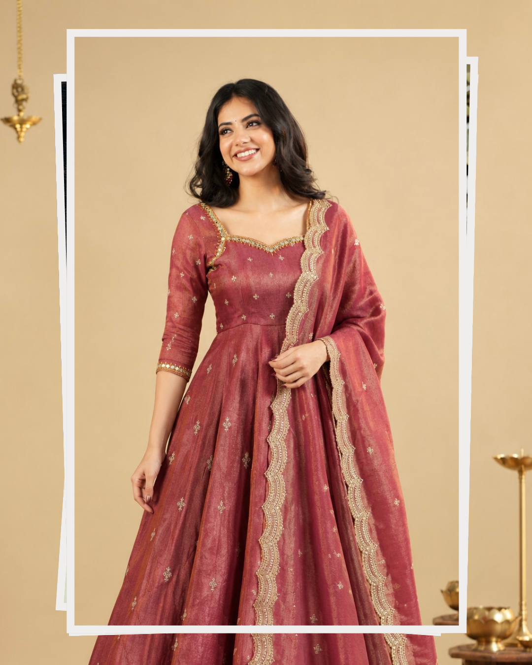 Rust Sweetheart Neck Sequin Embroidered Anarkali Suit Set