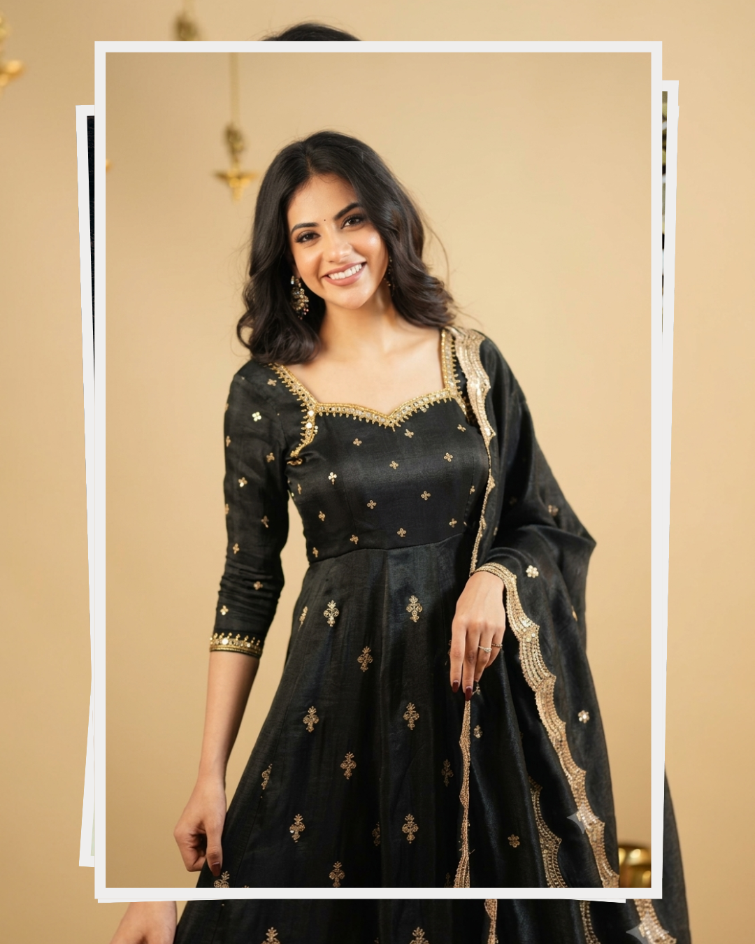 Black Sweetheart Neck Sequin Embroidered Anarkali Suit Set