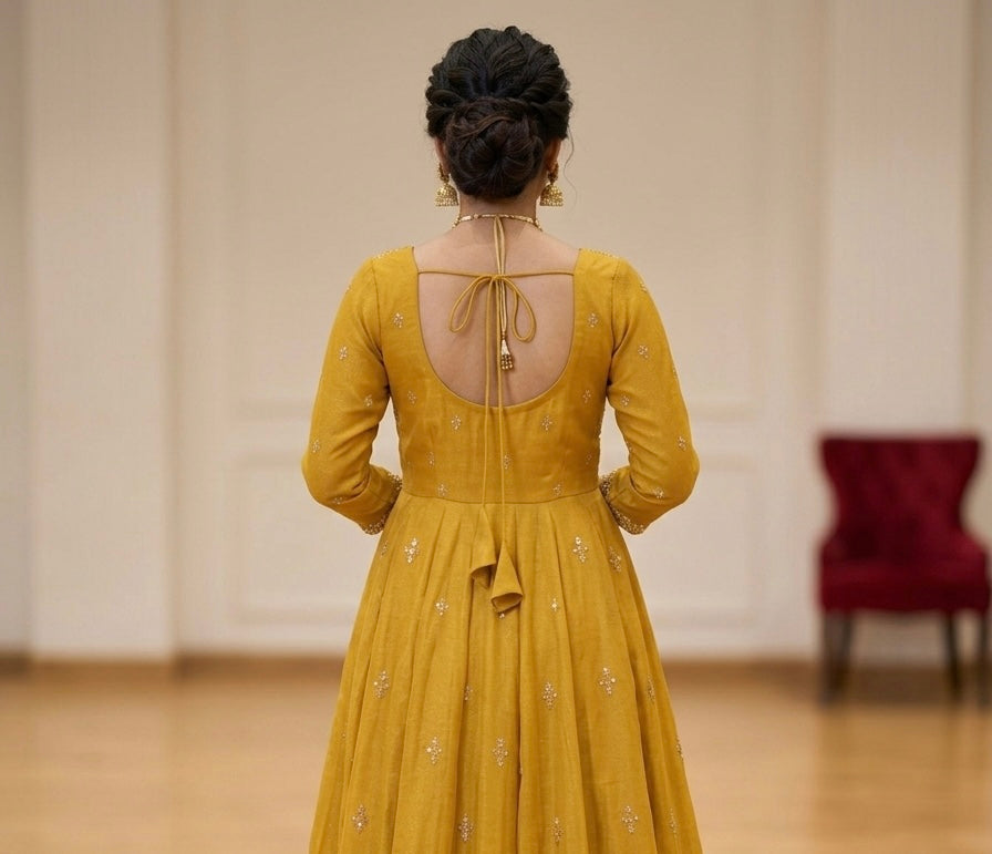 Mustard Yellow Sweetheart Neck Sequin Embroidered Anarkali Suit Set