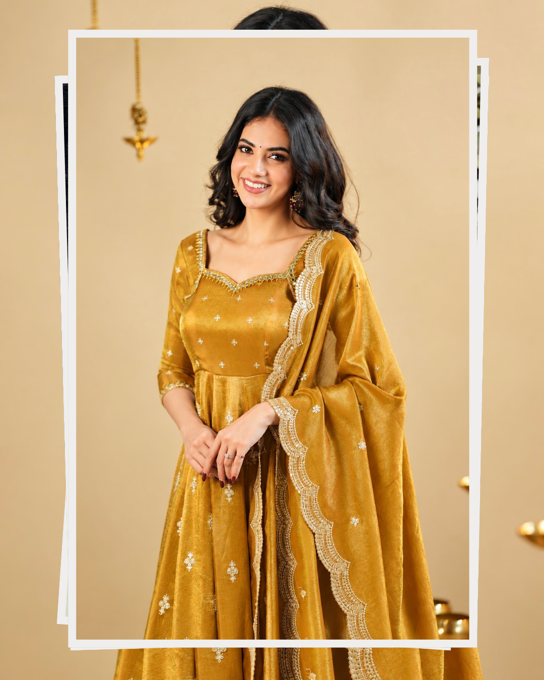 Mustard Yellow Sweetheart Neck Sequin Embroidered Anarkali Suit Set