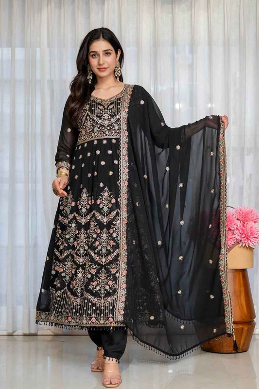 Black Faux Blooming Sequin & Zari Embroidered Anarkali Suit Set