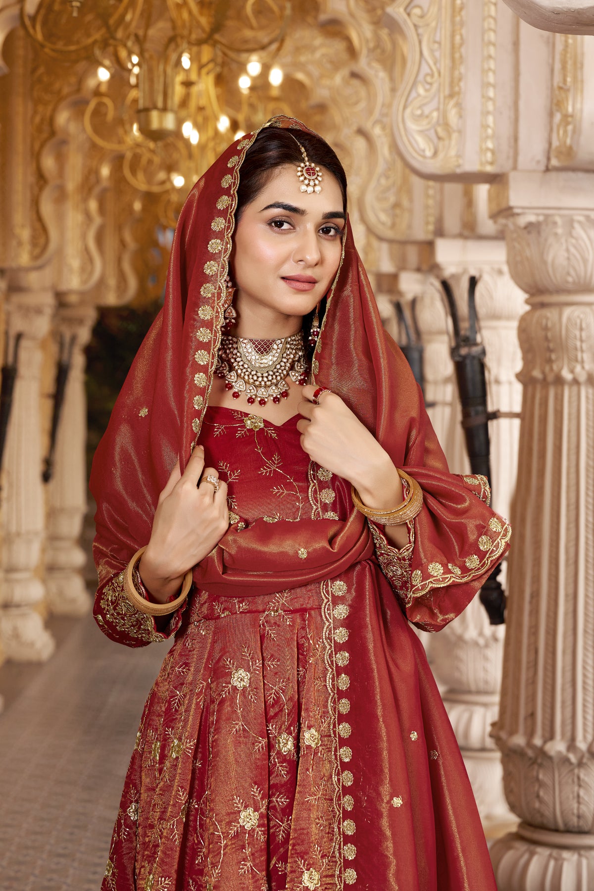 Rust Heavy Cosmos Sequin Embroidered Anarkali Suit Set