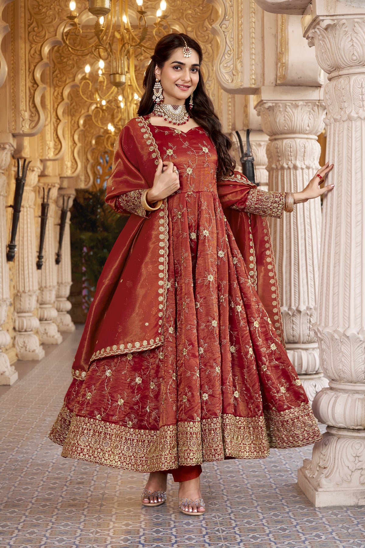 Rust Heavy Cosmos Sequin Embroidered Anarkali Suit Set