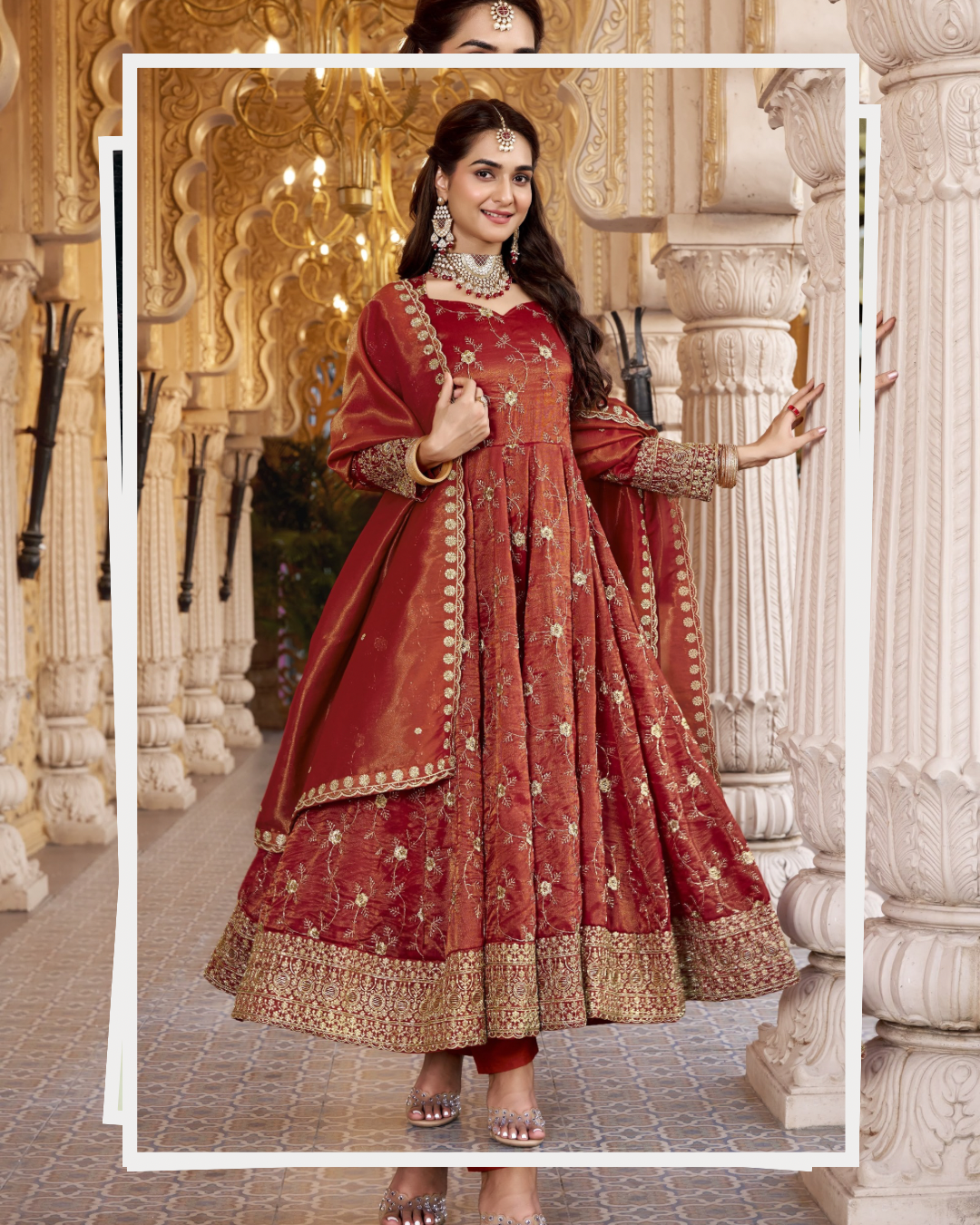 Rust Heavy Cosmos Sequin Embroidered Anarkali Suit Set