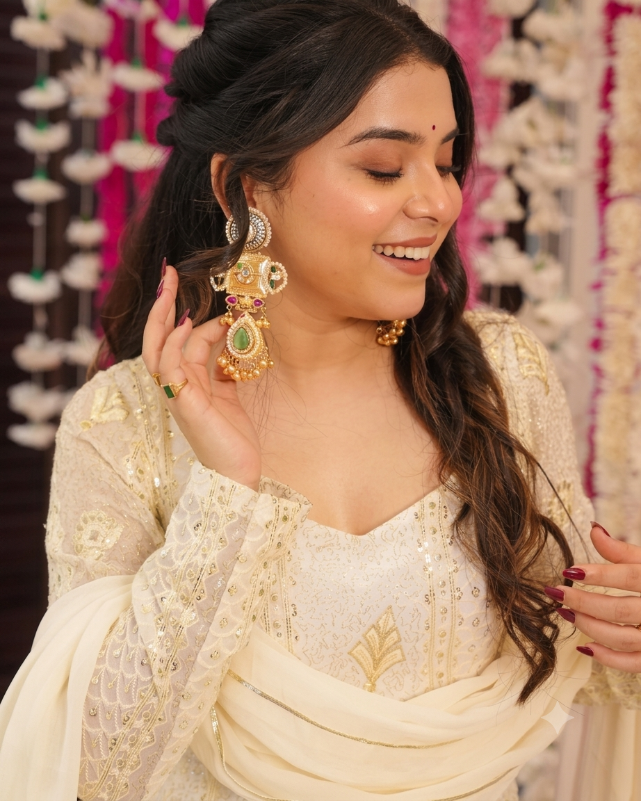 Off white anarkali embroidery close-up