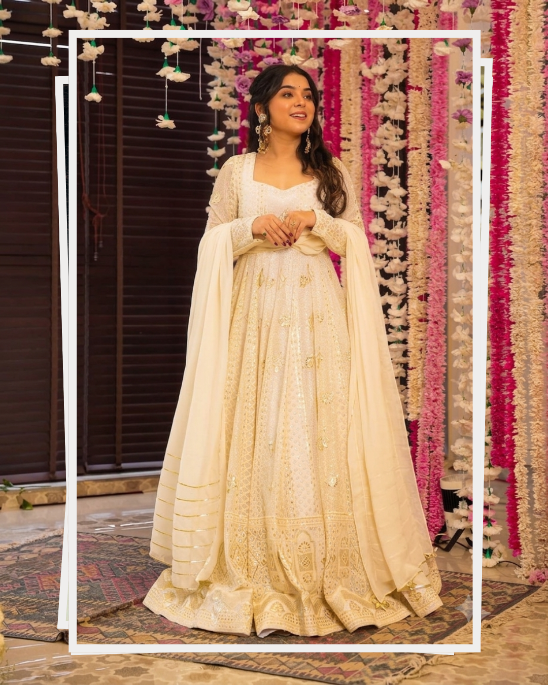 Off white sequin anarkali suit set