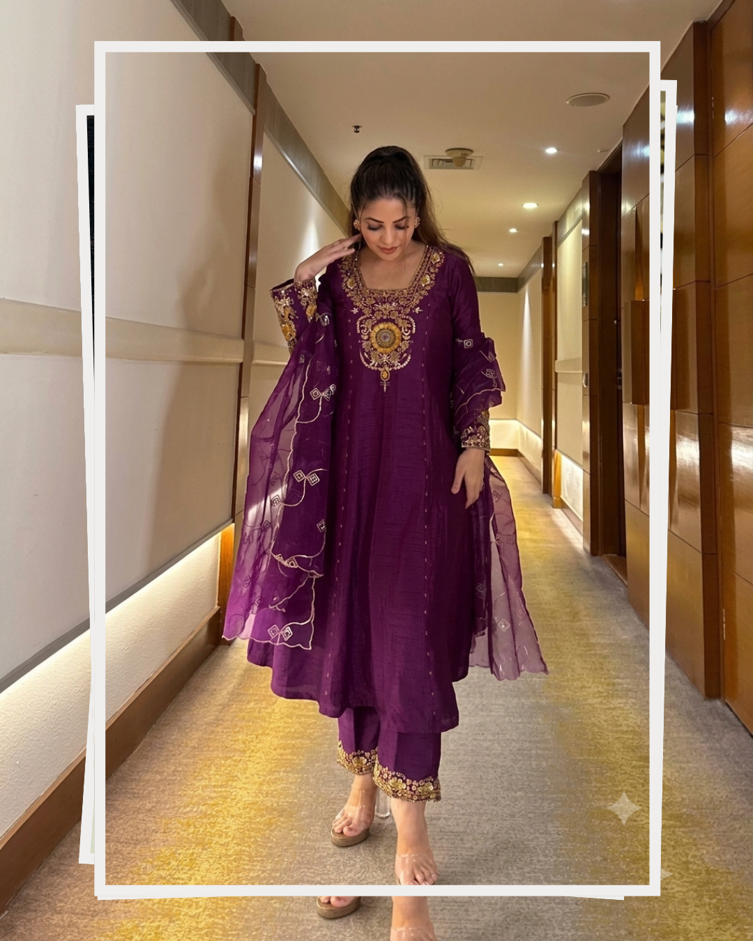 Purple Vichitra Silk Zari Embroidered Anarkali Suit Set