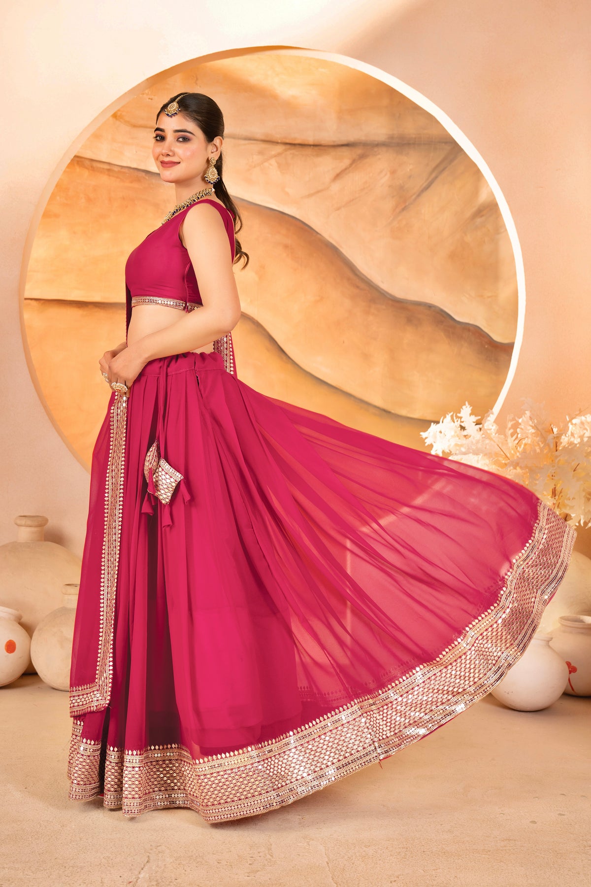 Rani pink lehenga choli side view
