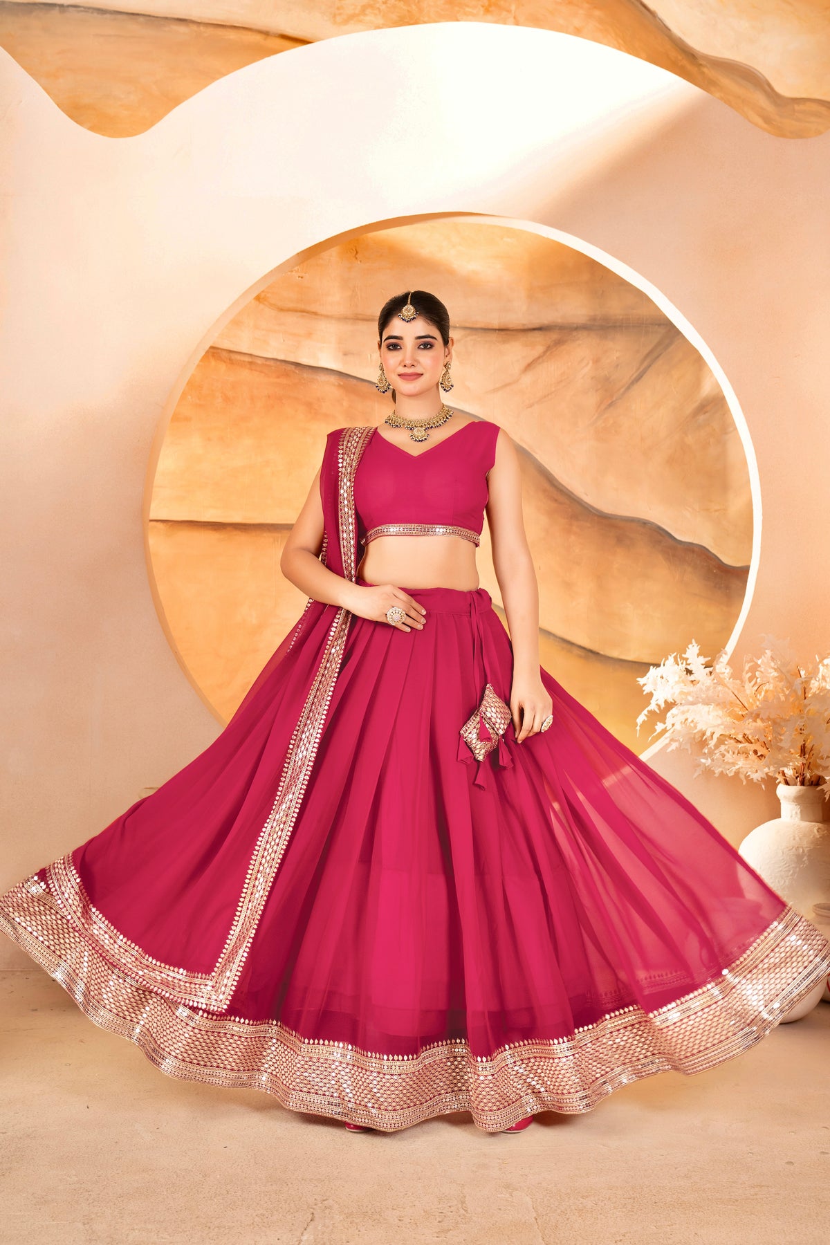 Rani pink lehenga choli flair