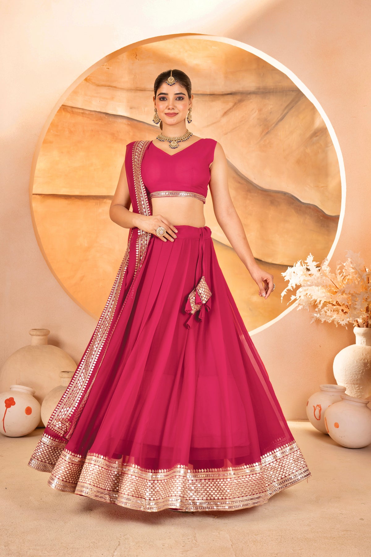 Rani pink lehenga choli with latkan