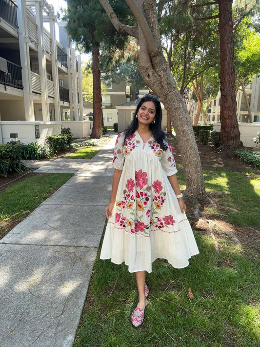 Summer-Friendly Rayon Embroidered Maxi Gown with Inner Lining